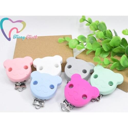 Teeny Teeth 10 PCS Cute Animal Bear Shape Pacifier Chain Clip,Silicone Holder Clip Selectable Silicone Teething Suspender Clips
