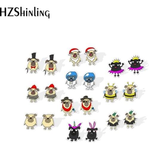 2020 New Funny Pugs Stud Earring Lovely Dog Art Acrylic Earrings Handmade Epoxy Jewelry Earring