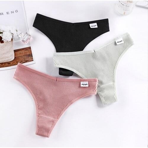 3PCS/Set Womens Panties G-string Thong Cotton Underwear Sexy Panties Female Underpants Solid Letter Pantys Intimates Lingerie