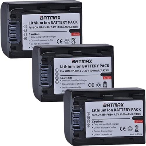 3Pcs NP-FH50 NP FH50 NPFH50 NP FH70 NP FH100 Battery for Sony A230 A290 A390 DSC-HX1 HX100 HX200 HDR-TG1E TG3 TG5 TG7 Camera