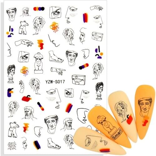 3D Nails Stickers Abstract Face Geometric Line Fruit Cake Leaf Feather Decal Temporary Tattoos Anime Sticker Nail Decorations