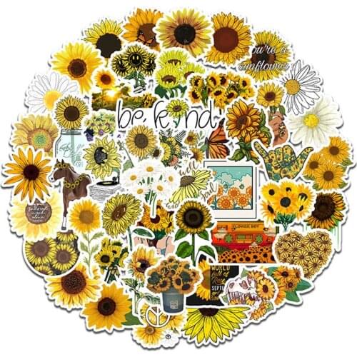 50PCS Sunflower Chrysanthemum Cartoon Stickers For Skateboard Fridge Guitar Laptop Motorcycle Luggage Toy Decal Sticker F3