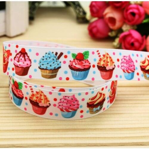 7/8'' Free shipping cupcake printed grosgrain ribbon hairbow headwear party decoration diy wholesale OEM 22mm P5420