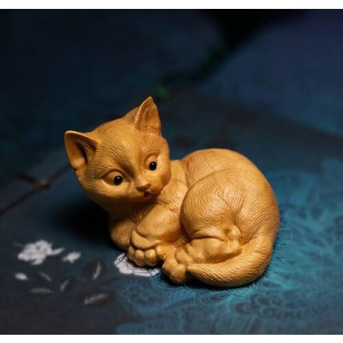 8CM Lucky Cat Animal Cute Wood Statue Cat Home Decoration Home Decor Animal Statue wood Carving