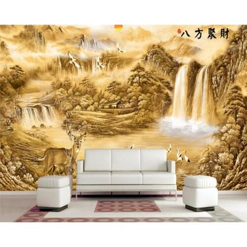 Beibehang Custom large photo wall paper gold landscape painting now family bedroom living room decoration murals 3D wallpaper
