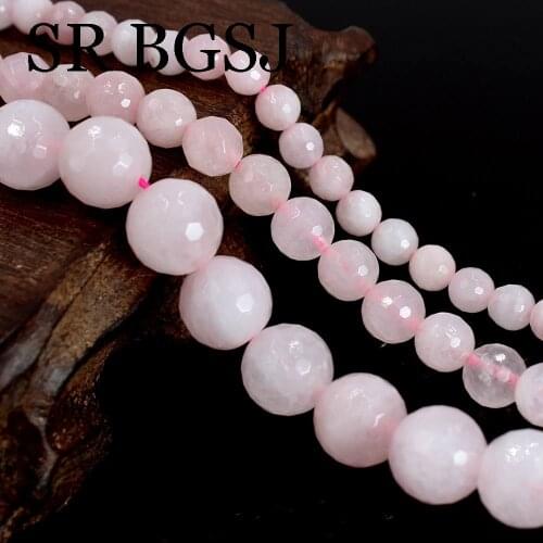 Free Shipping 6mm-12mm Faceted Pink Rose Quartzs Gems Loose Natural Stone DIY Beads String 15"