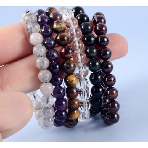 Beads Bracelets Natural Healing Energy Tiger Eye Bracelet Polished 8 mm Amethyst Beads Bangle Elastic Pulsera Women Jewelry