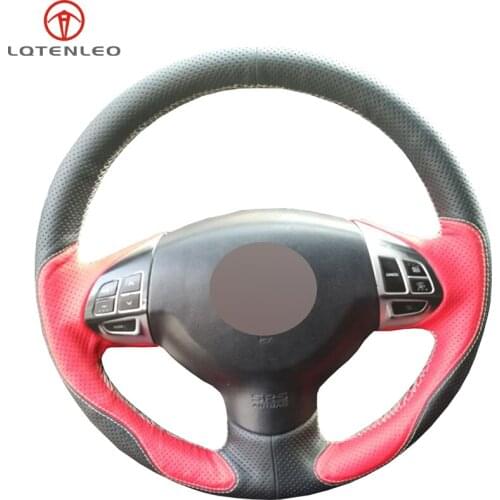 Black Red Genuine Leather Sew Car Steering Wheel Cover For Mitsubishi Lancer EX 10 Lancer X Outlander ASX Colt Pajero Sport