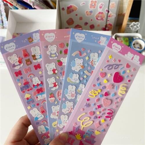 Korean Dream Cute Ribbon Bear Toy Sticker DIY Scrapbooking Album Childrens Gift Kawaii Stationery Decorative Stickers