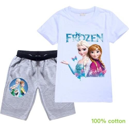 Cotton Girls Tops Fashion Summer Clothes Kids Shirts Cartoon Short Sleeve Clothing Child T Shirt+Shorts i