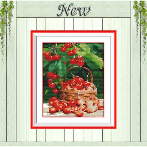 Fresh cherries fruits diy paintings counted printed on canvas DMC 14CT 11CT chinese Cross Stitch Embroidery kits Needlework Sets