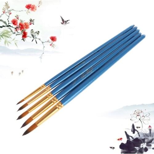 5xWatercolor Gouache Paint Brushes Round Pointed Tip Nylon Hair Set Art Supplies M5TE