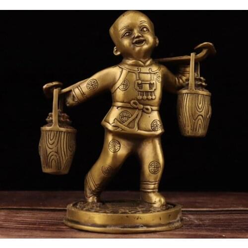 China brass child send wealth crafts statue