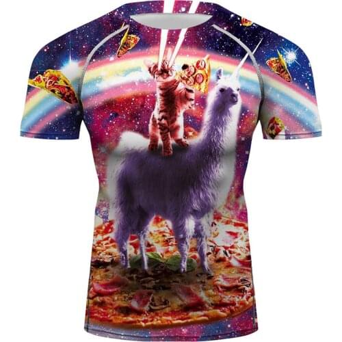 Space Cat Pizza Galaxy Mens Summer Short Sleeve 3D Graphic Tee Shirts for Casual Workout Holiday