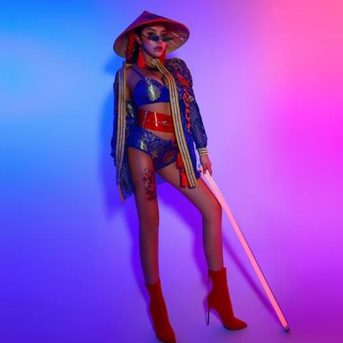 Bar Gogo Dance Costume WomenS Pole Dance Clothing Sexy Outfits Chinese Style Dj Costume Festival Outfits Stage Costumes DQS7065