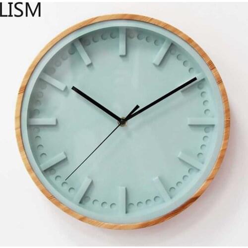 Nordic Round Silent Living Room Bedroom Simple Modern Childrens Wood Grain Wall Clock Pink Green Digital Round Clock Watch