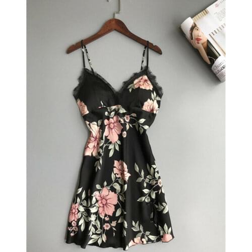 Hot sexy Womens Lace Floral Silk Feel Gown Sleeveless Nightie Sexy Sleepwear Nightdress Sleep Robe Camis Mini Dress