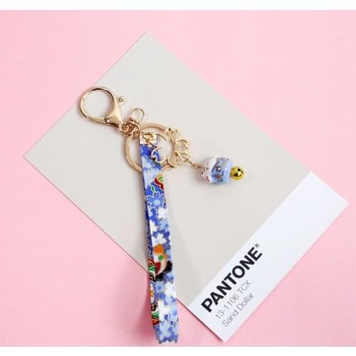 Cute Japanese Keychains Car Keys Key Chains Bag Decor Cherry Lanyard Lucky Cat Pendant Charm for Airpods for Samsung Galaxy Buds