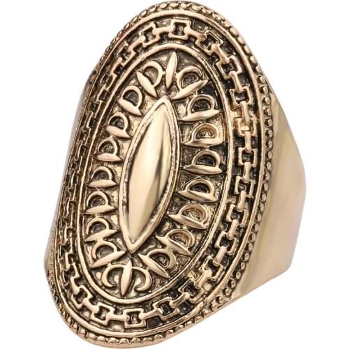 Fashion Exaggerated Antiqued Gold Color Chunky Ring for Women Men Big Finger Ring Party Jewelry