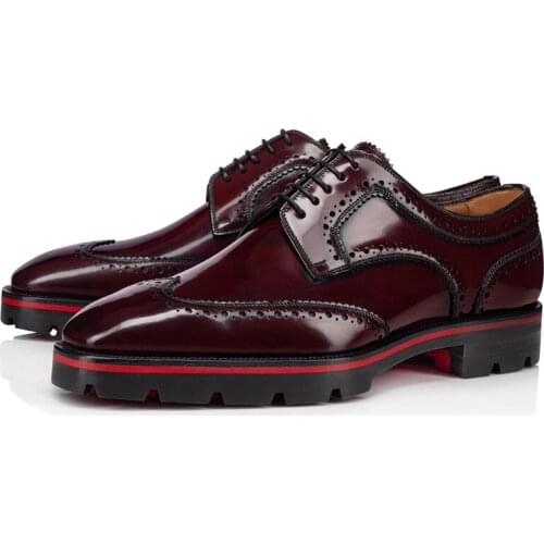 SHOOEGLE Handmade Mens Non-slip Shoes British Style Shoes Lace-up Patent Leather Patchwork Thick Bottom Flat Shoes Man