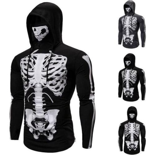 2021 Mens Hoodies Mask Skull Pullover Hooded Sweatshirt Tops 3D Print Skeleton Halloween oversize Cosplay Streetwear