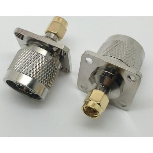N Male To SMA Male adapter With 4 Hole Flange Panel Solder 25 X 25mm RF Coax Connectors