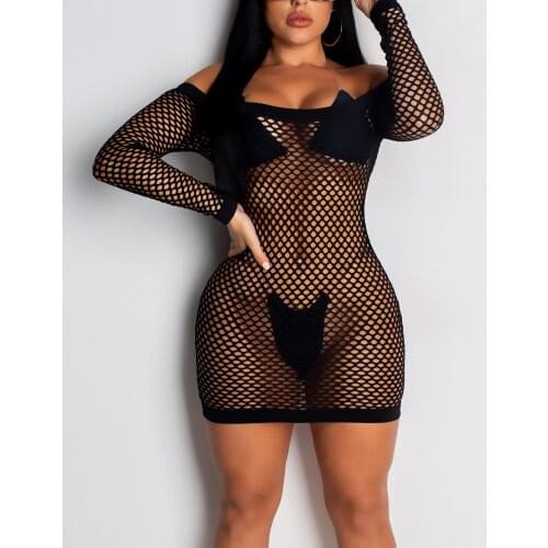 2021 New Style Summer Hollow Out Bikini Cover Ups Women Solid Color Long Sleeve Off-shoulder Beach Dress for Summer Swimwear