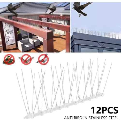12pc Repeller Bird and Pigeon Spikes Deterrent Stainless Steel Sturdy Bird Spikes Kit Bird Control Spikes for Home Towers Roofs