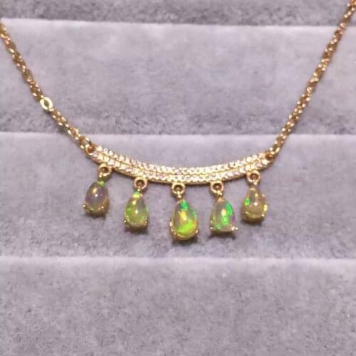 Natural multicolor opal necklace natural gemstone pendant necklace S925 silver Elegant Smiling face girl gift party jewelery