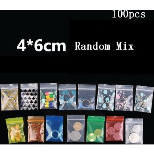 100pcs Random Mix Ziplock Pill Jewelry Packaging Plastic Pouches Mini Cute Zip lock Bags Plastic Packaging Bags Thick 0.24mm