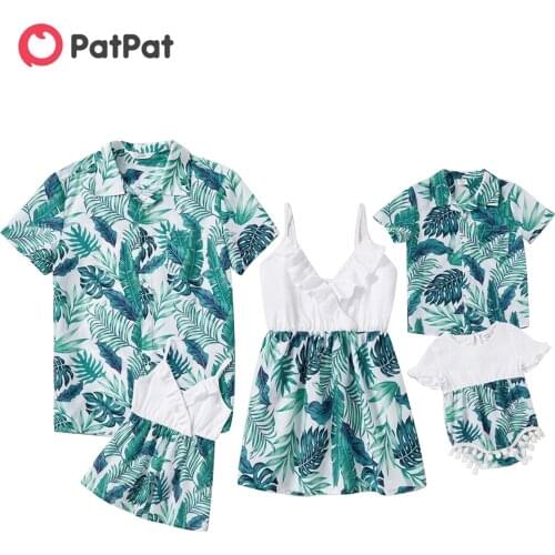 PatPat 2021 New Summer Leaf Printed Splice Family Matching Tops