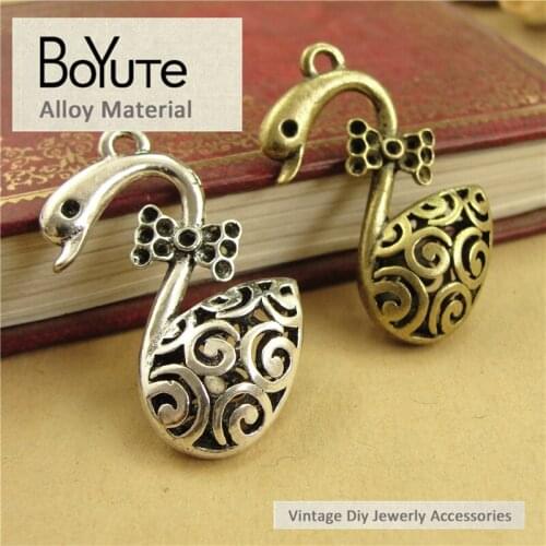 BoYuTe (20 Pieces/Lot) 20*35*8M Antique Bronze Silver Plated Metal Swan Hollow Pendant Charms for Jewelry Making Diy Necklace