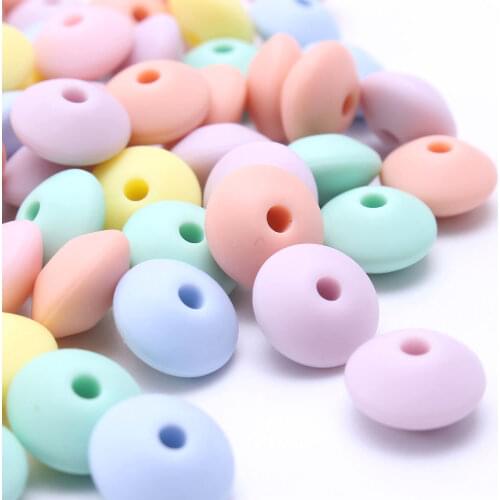 MHS.SUN Candy color silicone chewing beads 12mm UFO shape beads 50pcs safty baby teether DIY jewelry beads for necklace