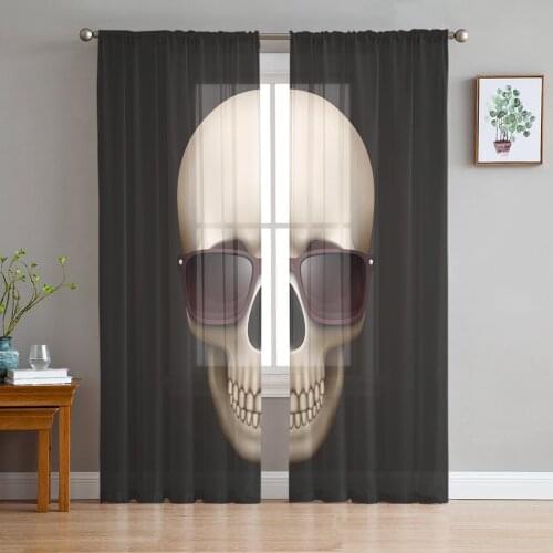Skull Sunglasses Art Window Treatment Tulle Modern Sheer Curtains for Kitchen Living Room the Bedroom Curtains Decoration