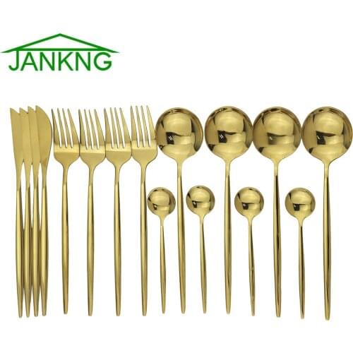 Gold Cutlery Set Kitchen Flatware 16Pcs 304 Stainless Steel Knife Fork Spoon Dinnerware Set Mirror Silverware With Gife Box
