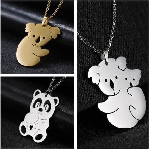 Teamer Protect Cute Koala Panda Animal Pendant Necklace Stainless Steel Link Chain Choker Necklaces Jewelry Gift for Friend
