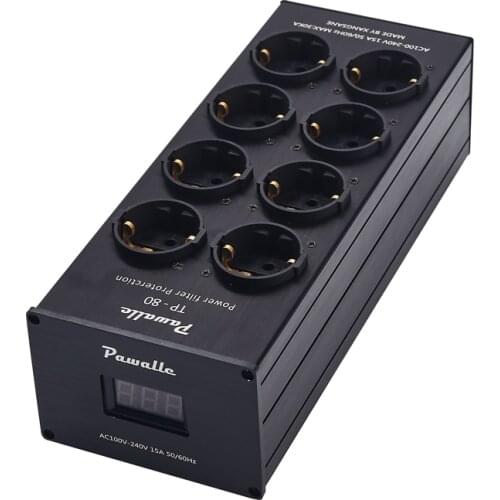 3000W 15A LED Display Aluminum Audio Noise AC Power Filter Amplifier PC Power Conditioner Purifier Surge Protection EU Outlets