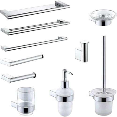 Mirror Chrome Polished Bathroom Hardware Set Towel Rack Toilet Brush Paper Holder Towel Bar Hook Soap Dish Bathroom Accessories