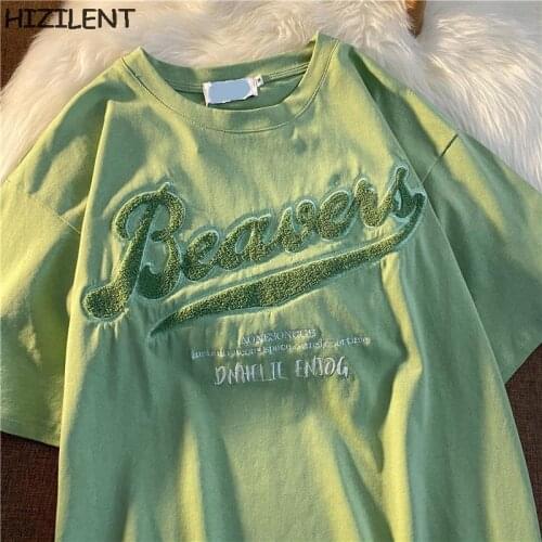 Lettered Embroidery Women T shirt O Neck Short Sleeve Oversized Tshirt Female Fashion Brand Ins Print 2021 Summer Korean Tops