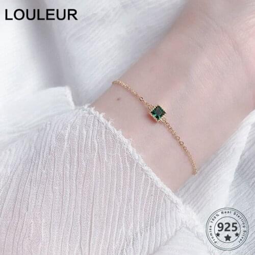 LouLeur 925 Sterling Silver Square Green Zircon Bracelets Elegant Vintage Gold Bracelet For Women Fashion Luxury Fine Jewelry