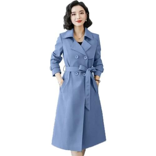 2021Spring Autumn New Women Chic Slim Mid-length Trench Coat Overcoat Khaki Large Size 4XL Fashion Coat Elegant Outerwear Female
