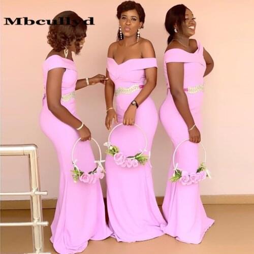 Mbcullyd Pink Mermaid African Bridesmaid Dresses 2021 Long Sexy Off Shoulder Women Wedding Party Dress Robe Demoiselle D'honneur