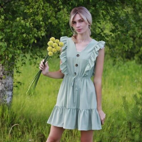 Women Dress 2020 Off Shoulder Tunic High Waist Party V Neck Ruffles Casual Boho Beach Pink Dress Women Summer Mini Dress Clothes