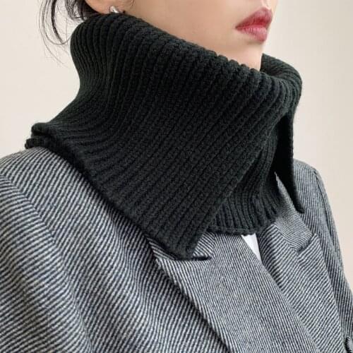 Winter womens fake collar bib casual solid color high neck knitted bib