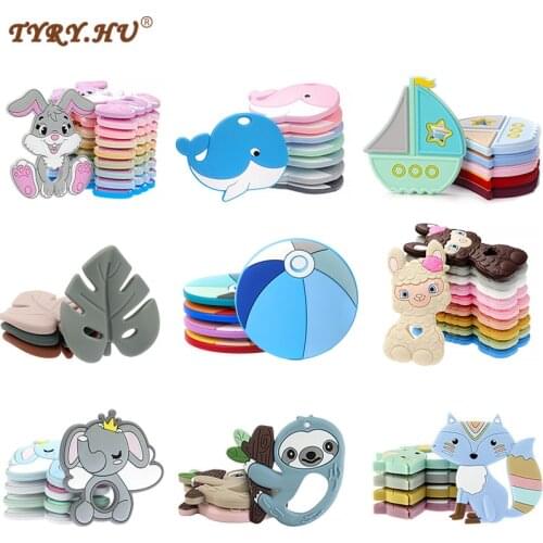 TYRY.HU 1PC Silicone Teether BPA Free Cartoon Rabbit Rainbow whale Pacifier Chain DIY Accessories Baby Teether Molar Toys