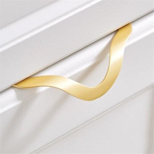 1Pc Wavy Streak Invisible Wardrobe Cabinet Handle Nordic Luxury Pure Copper Gold Drawer Knob Concealed Door Handles Furniture