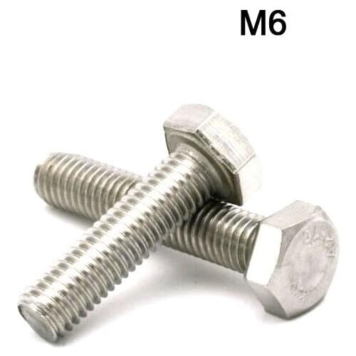 10Pcs M6 304 Stainless Steel Metric Thread DIN933 External Outside Hex Hexagon Head Cap Screw Bolt Electrical High Quality