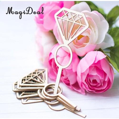 MagiDeal Lovely 12pcs Wooden Diamond Ring Cupcake Toppers Party Bridal Shower Cake Decor