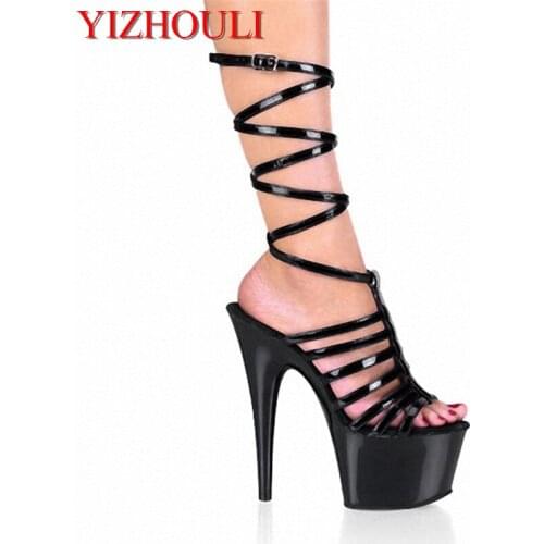 Classics Black PU Leather 15cm High Heel Shoes Platform Sandals, Dress Shoes, Party / Performance Womens Dance Shoes