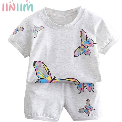 Cute Infants Girls Boys Clothing Sets Cotton Short Sleeve Baby Butterfly Print Tops + Shorts 2Pcs Newborn Cartoon Clothes